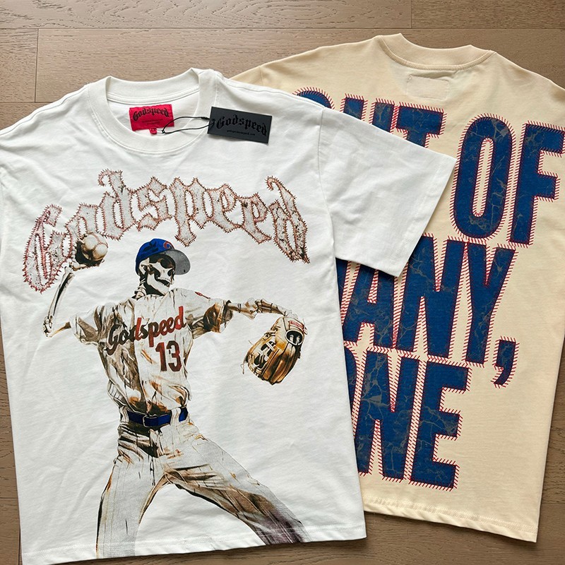 NEW Godspeed Skeleton baseball player print Tee Mens Short sleeved T-shirt
