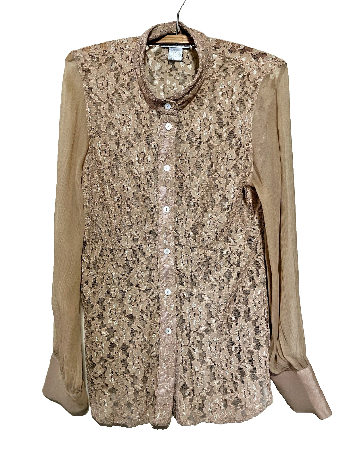 Vintage Spiegel Womens Size 12 Rose Button Lace Blouse Long Button Sleeves