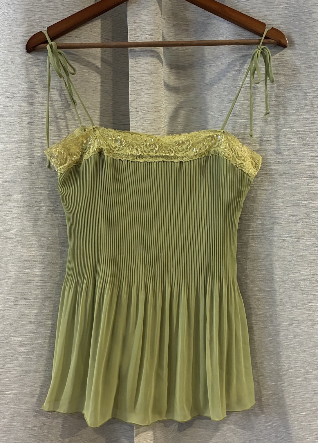 Vintage Vanity Pleated Beaded Lace Baby Doll Top Size Medium Festival Fairy