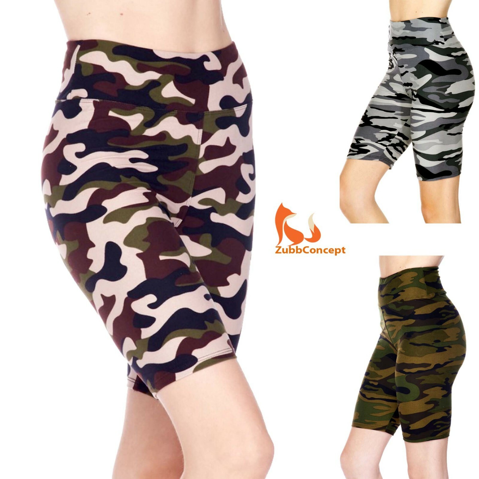 Women’s Camouflage Printed 3 inch Wide Waistband Biker Leggings Bike Shorts