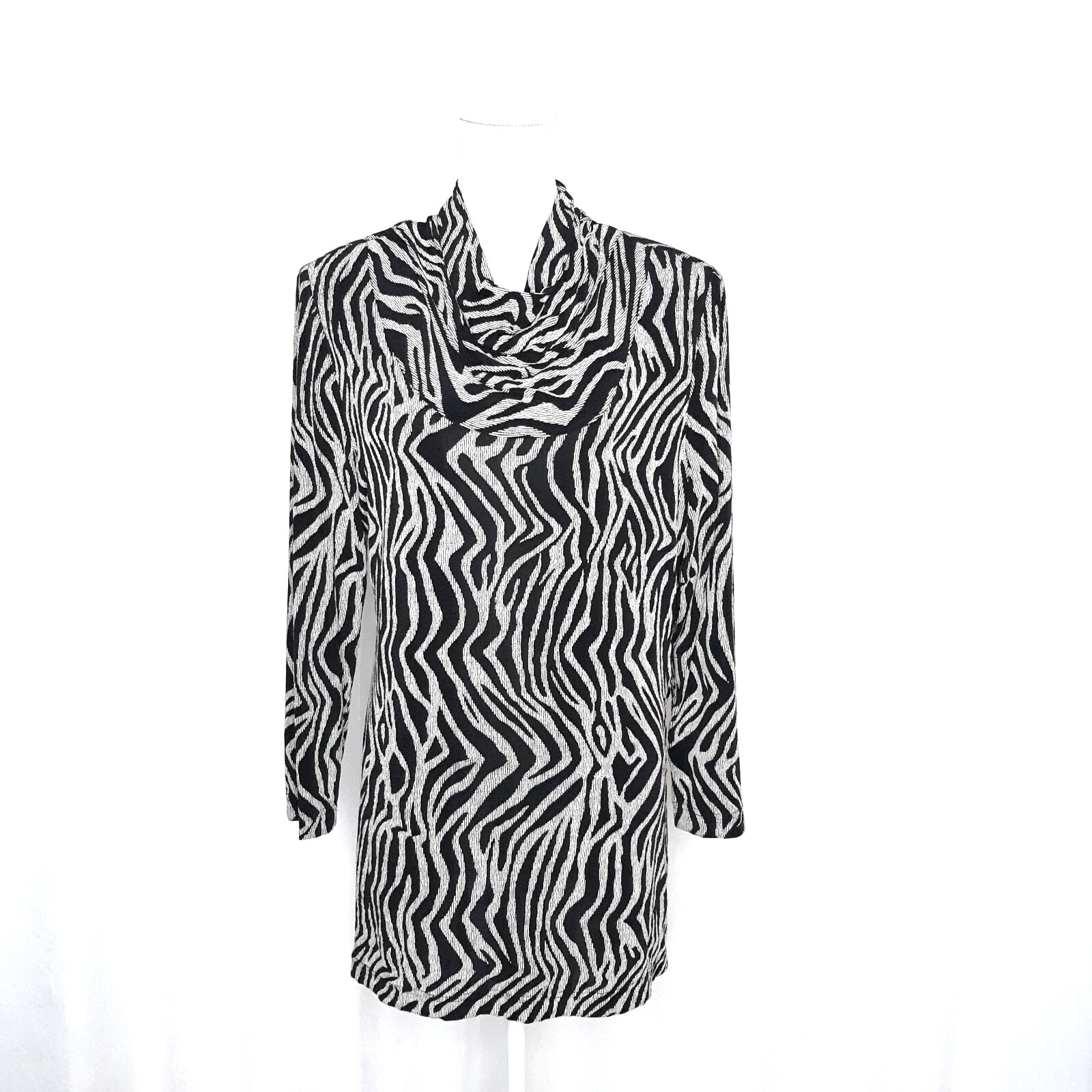 Vintage ’90s Joseph Ribkoff Zebra Print Shawl Collar Side Detail Tunic Size 14