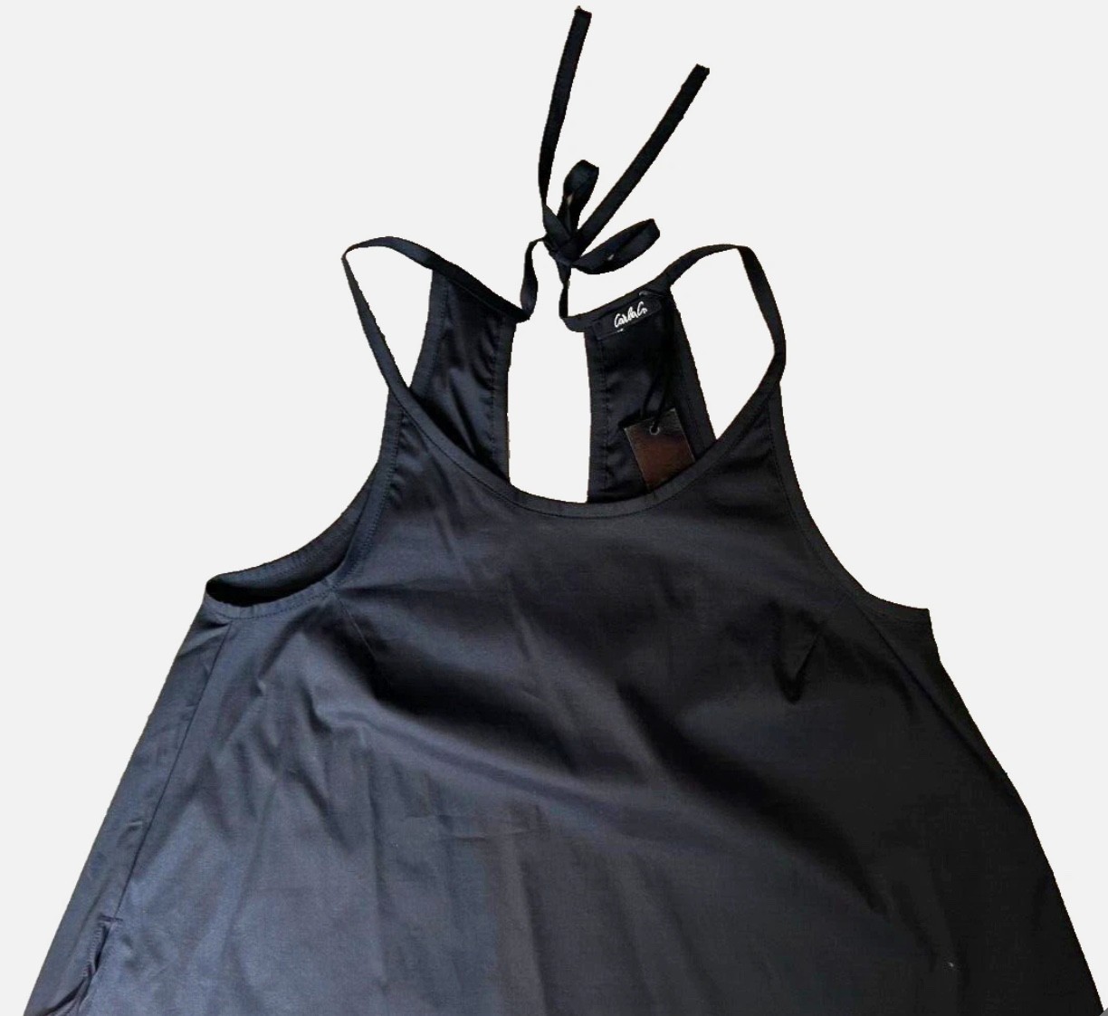Carla G Top Crop A-Line Size Small Black Sleeveless Tie Back Cotton Italy NWT