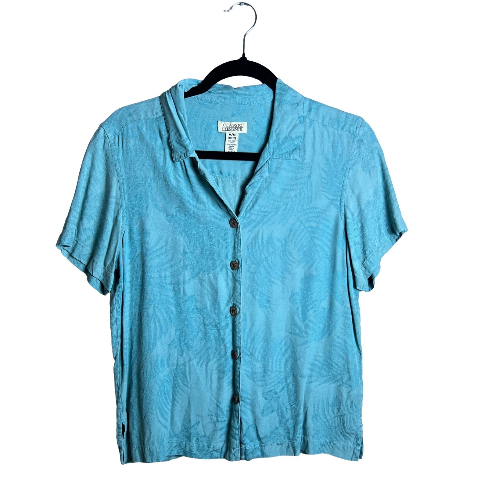 Vintage 90s Classic Elements Silk Rayon Shirt Women’s M Coastal Grandmother