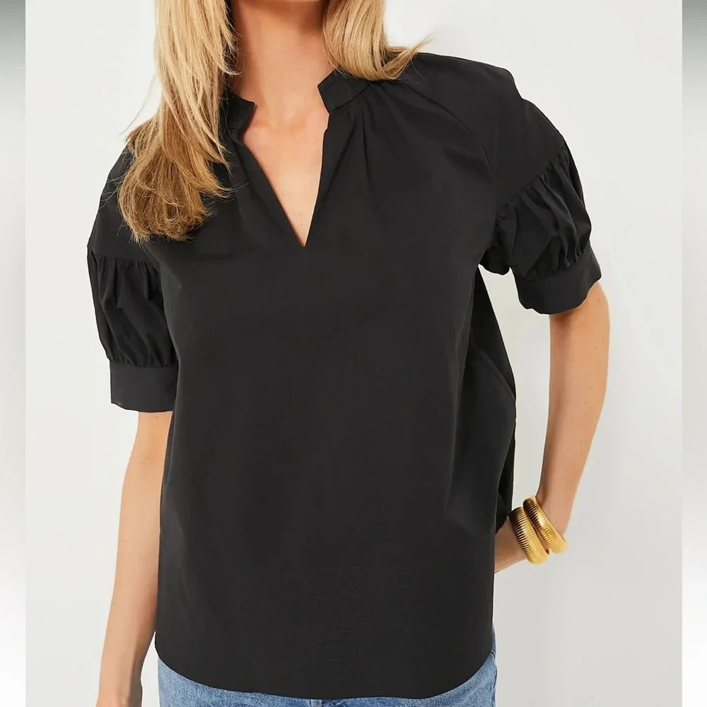Tuckernuck FAB! Black Ruthie 100% Cotton Puff S/S Blouse Size Large