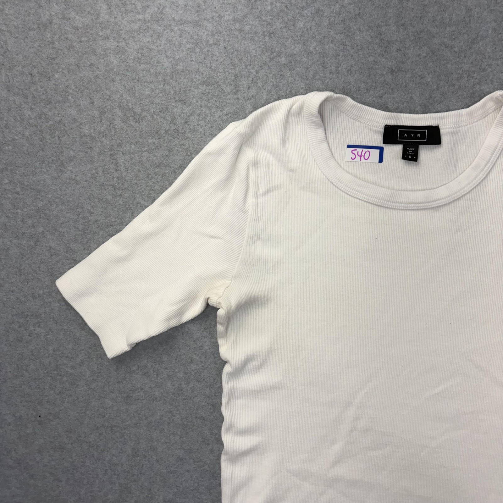 Ayr Shirt Womens Small White Ribbed Knit Crew Neck Short Sleeve Basic Tee Top