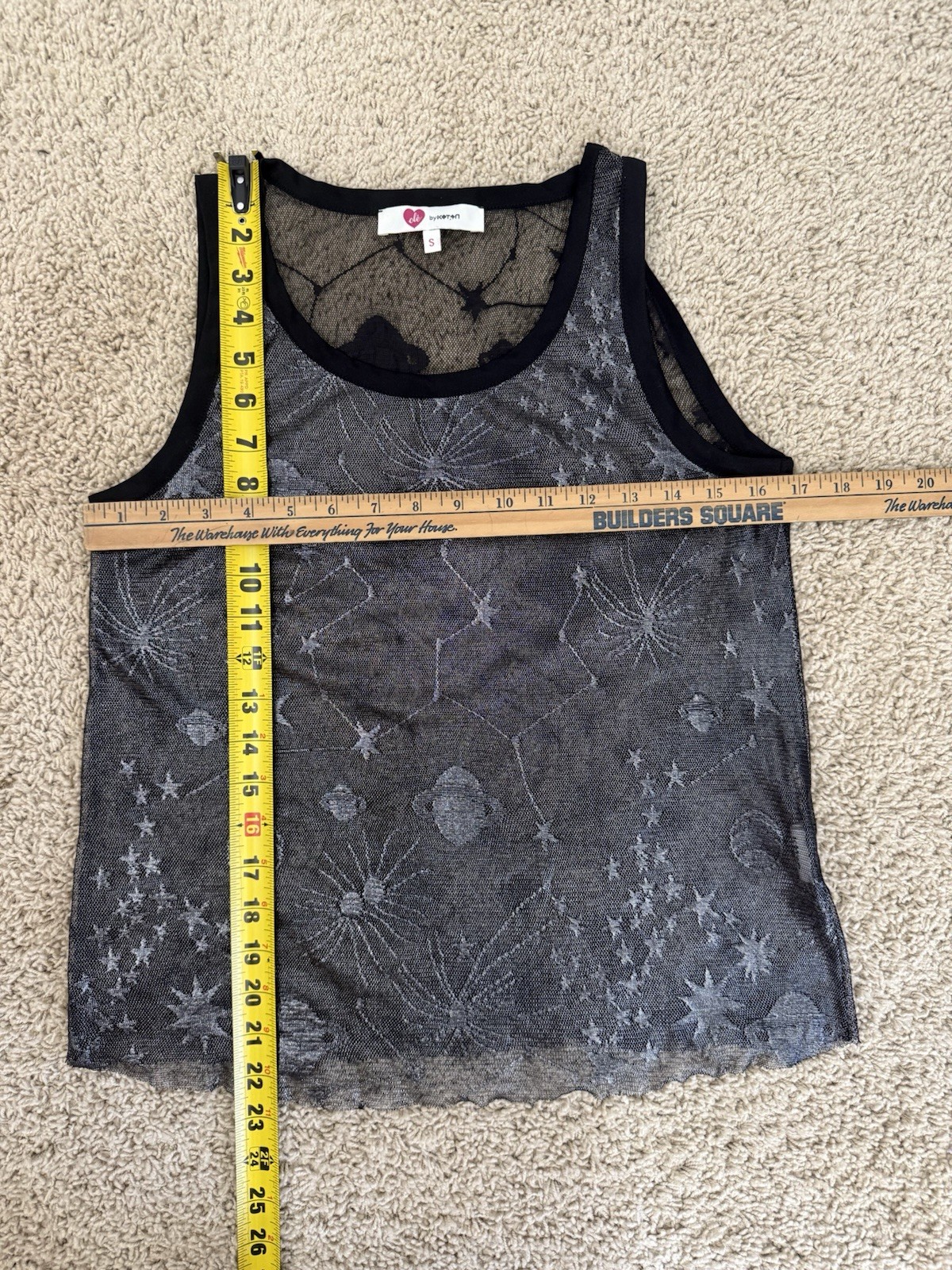 OLE by KOTON Celestial Mesh Knit Sheer TOP Small Black Whimsigoth Stars Planets
