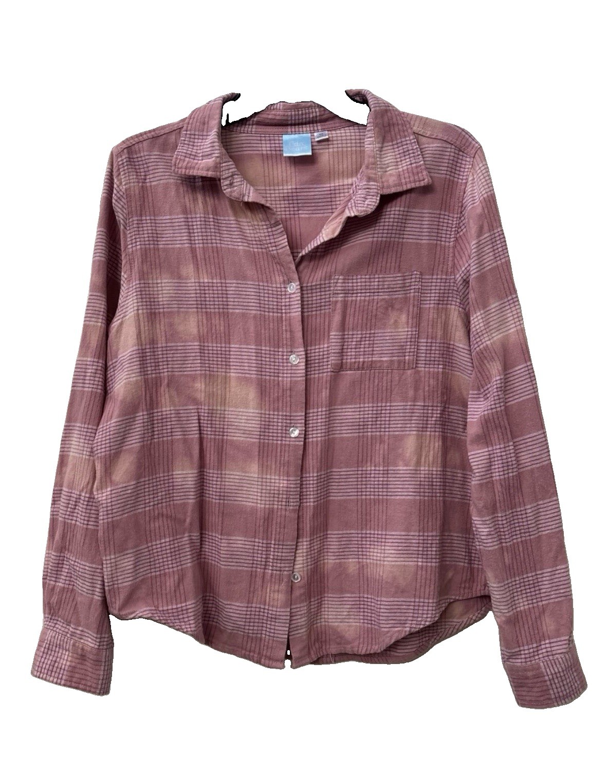 Care Bears Women’s Pink Plaid Button-Up Collared Long Sleeve Shirt S/M