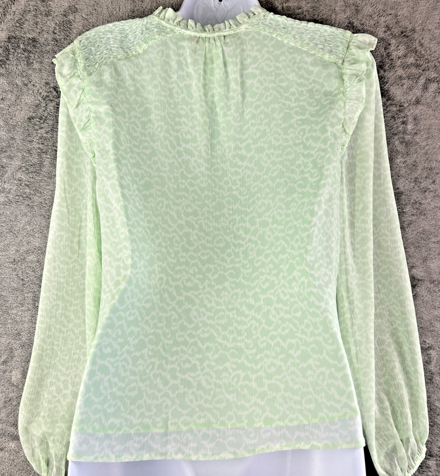 LOFT Blouse Small Smock Green Long Sleeve Keyhole Lined Lightweight Cottagecore