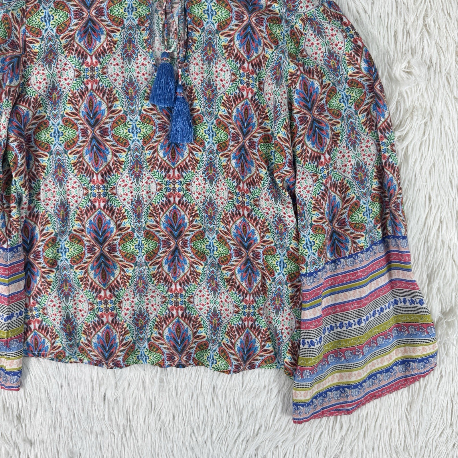 Sundance Multicolor Boho Bell Sleeve Andalusia Peasant Blouse Women’s Size PXS