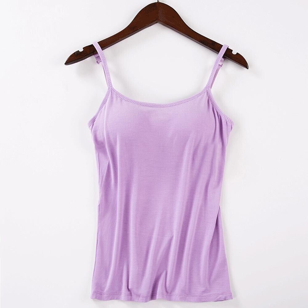 Cami with Built In Shelf Bra Adjustable Strap Vest Women Layering Basic Tank Top