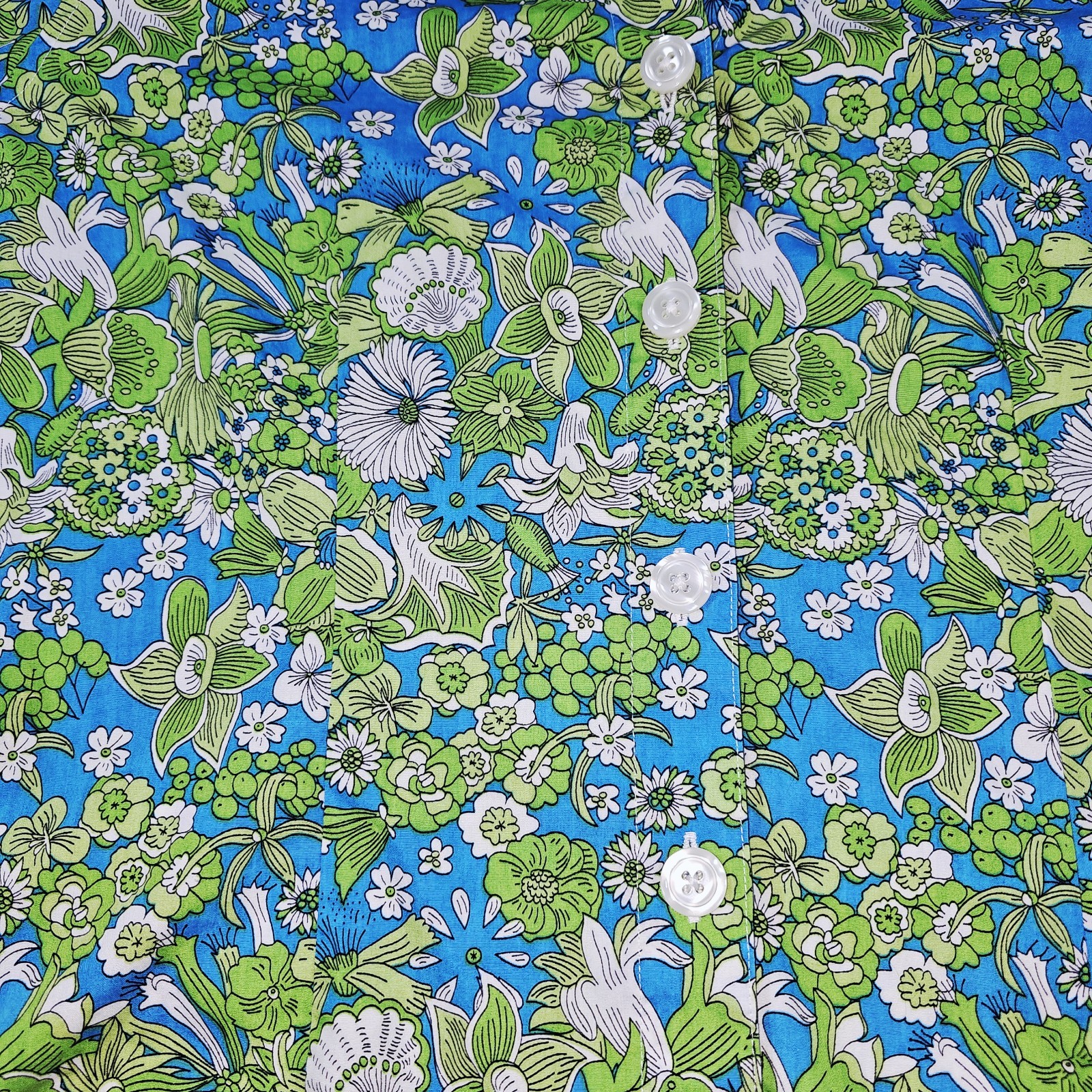 ORIVS Wrinkle Resistant Cotton Shirt Blouse Green Aqua & White Floral Nature 14