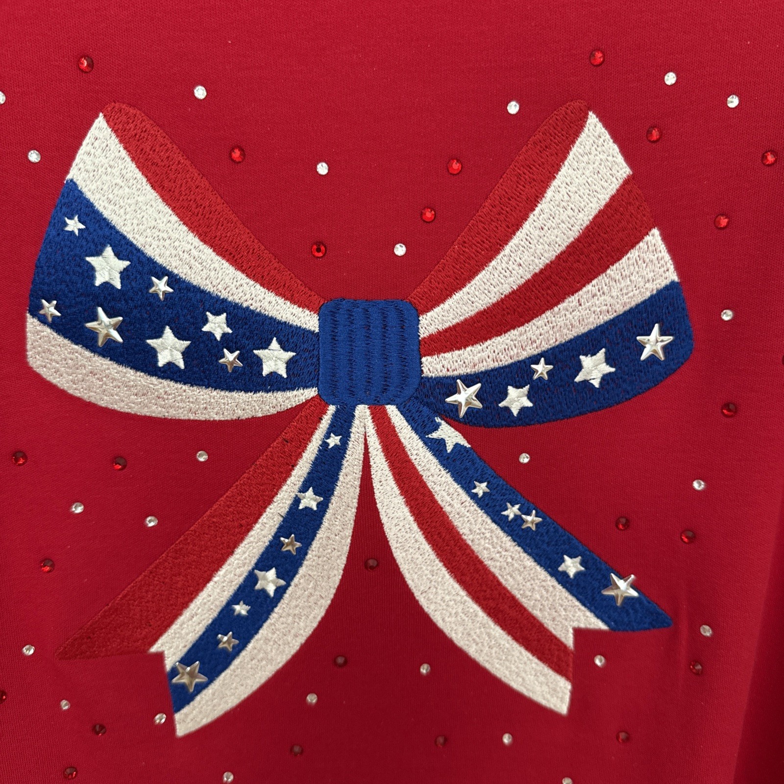 Quacker Factory NWT 1x Stars & Stripes Forever Elbow Top Retail $66 Lipstick Red