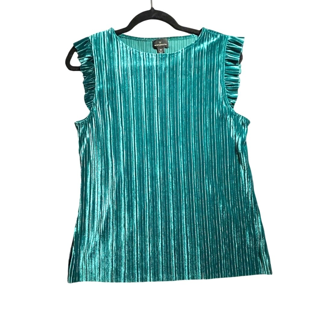 Worthington Velvet Top – Women’s M – Jewel Tone – Ruffle Cap Sleeves -Ribbed-EUC
