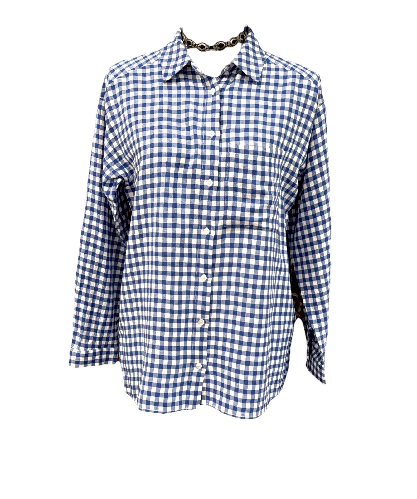 ANTHROPOLOGIE MAISON 123 BARDOT GINGHAM CHECK SHIRT S PREPPY COASTAL ACADEMIA