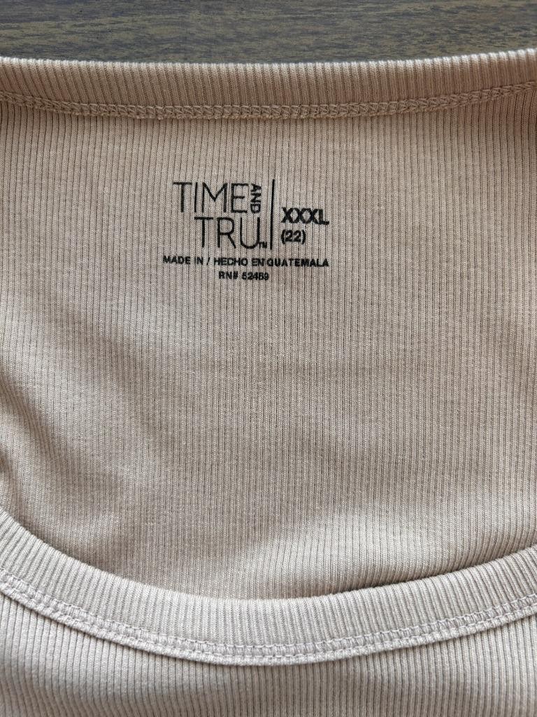 Time & True blouse top Size 3XL 22 short sleeve beige texture pullover