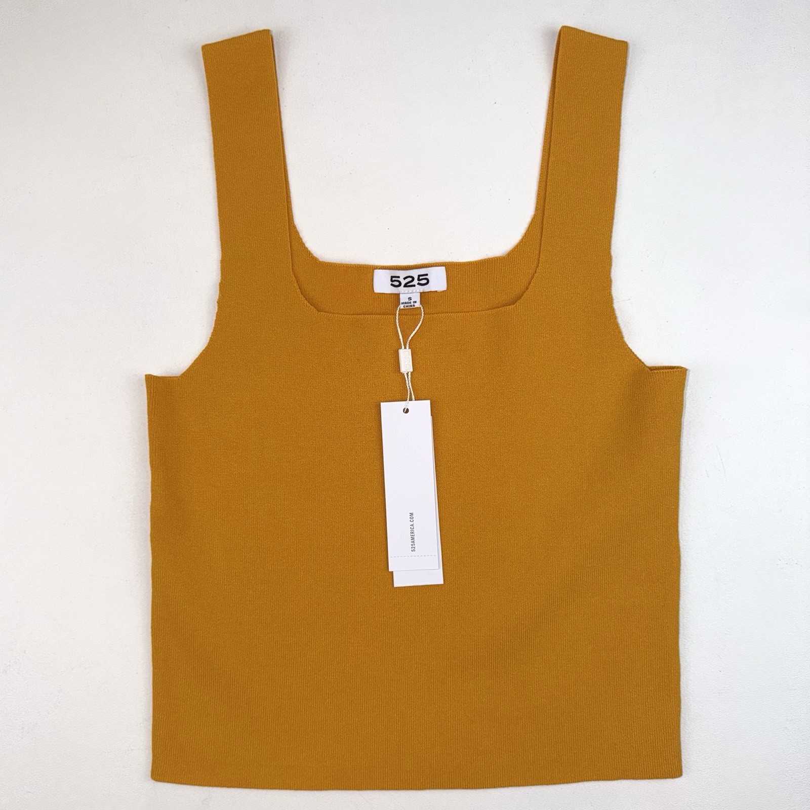 525 America Turmeric Orange Ribbed Square Neck Tank Top Size Small NWT