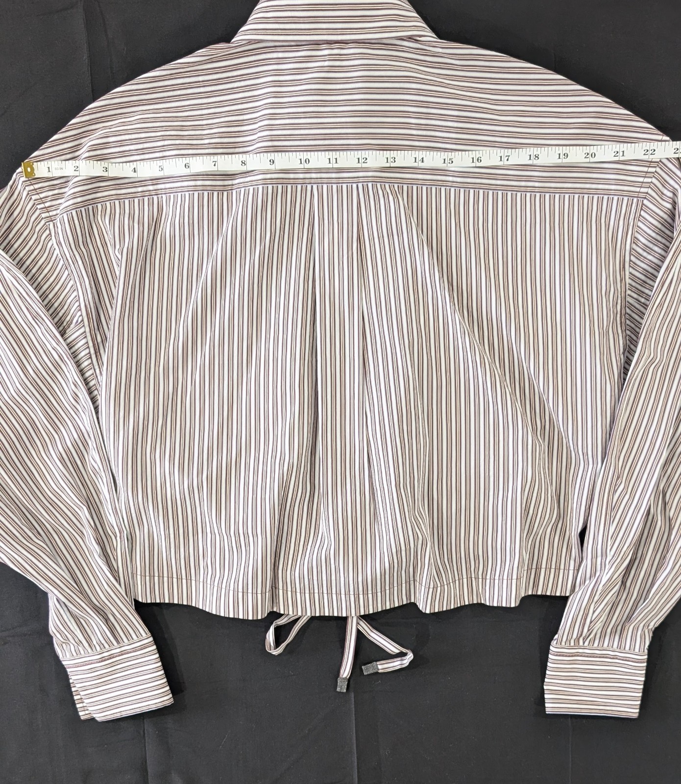 Brunello Cucinelli Striped Silk Cotton Crop Blouse Shirt S White Bordeaux NWT