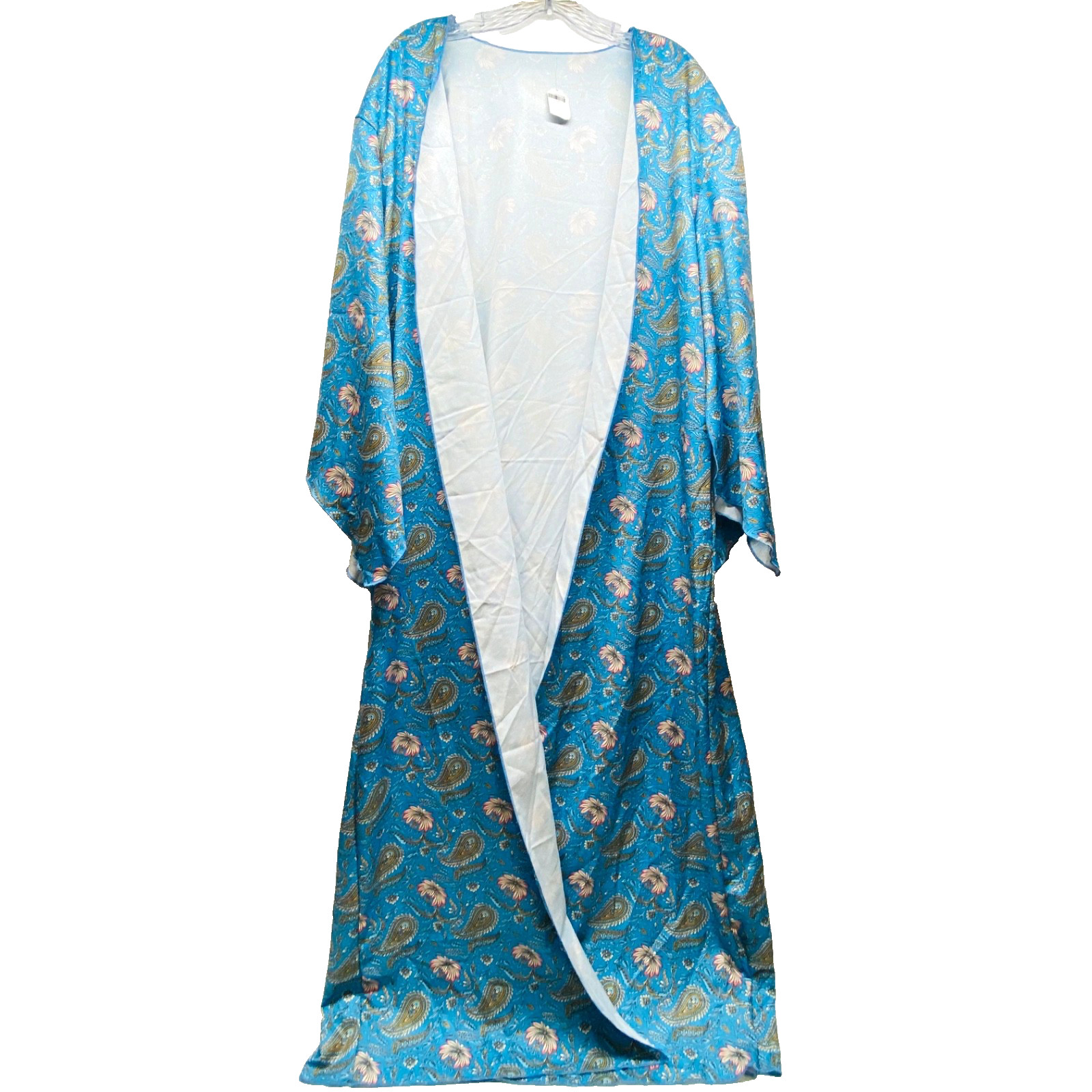 Women’s Kimono Top Blue Paisley Open Front Bohemian Western Small Duster NWT