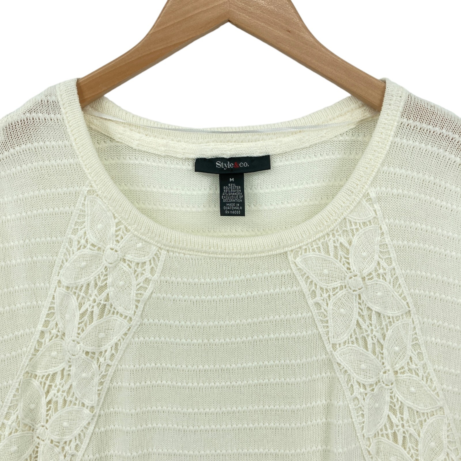 Style&co. Blouse Top Women Medium Cream Knit Short Cold Shoulder Sleeve Pullover