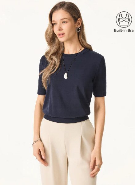 OGL Lyocell Wool Crewneck Bra Top with Banded Hem – Smoky Navy