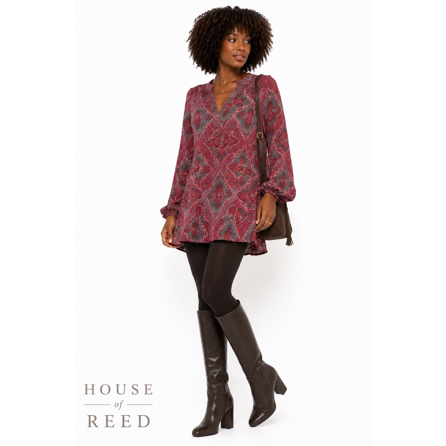 Show Me Your Mumu Hippie Dippie Top Red Teal Mandala Paisley V-Neck Tunic Medium