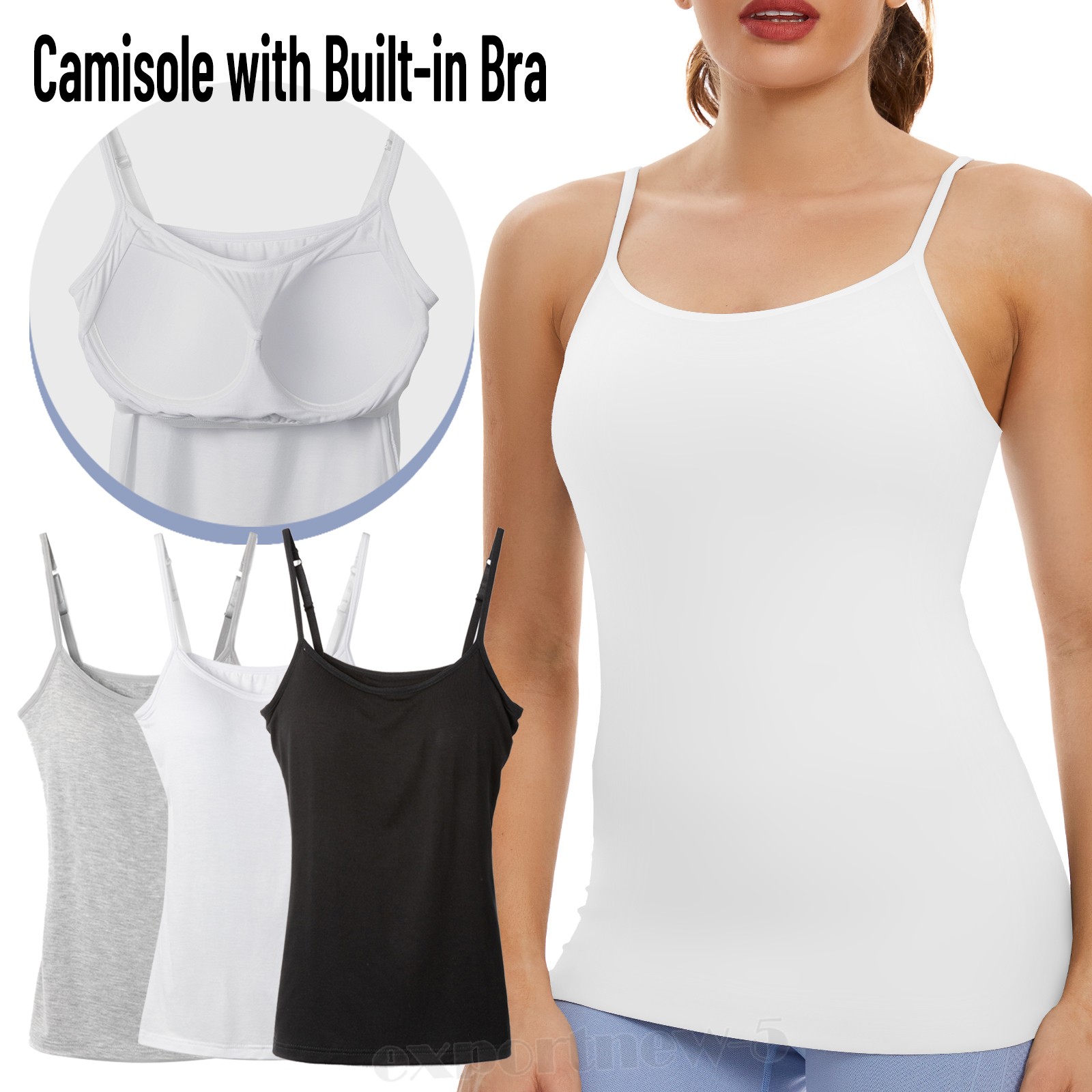 Womens Tank Top Adjustable Strap Camisole with Built in Padded Bra Vest Cami
