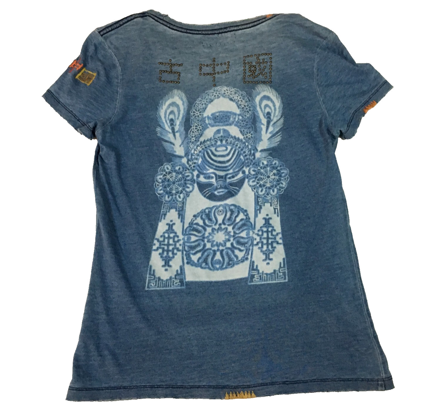 Ancient China Womens Top Sz L Blue Art to Wear Short Sleeves NWOT