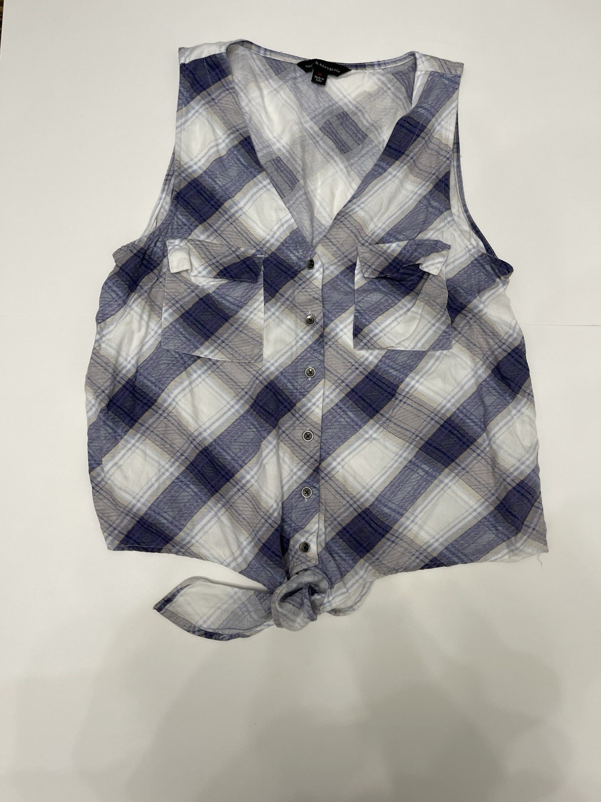 Rock & Republic Plaid Tie Front Tank Top Sleeveless Button Down M Indie Country