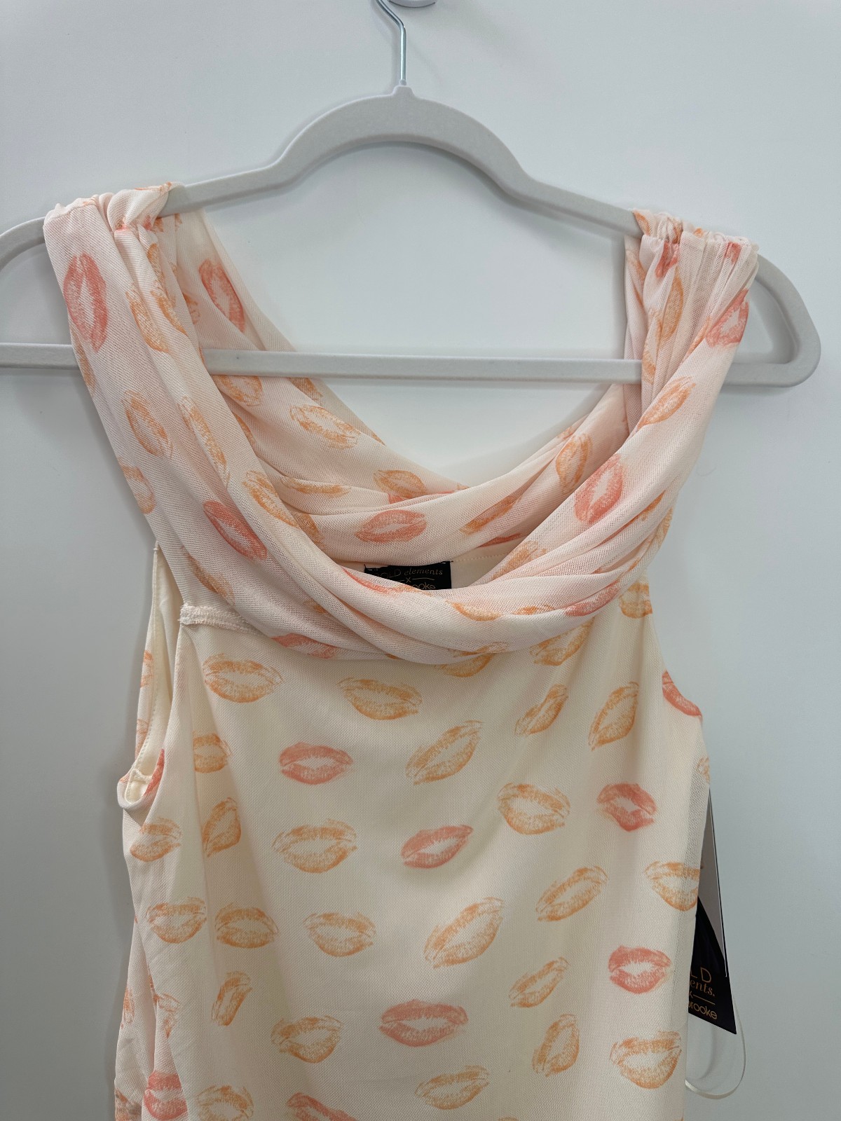 NWT Bold Elements x Ally Brooke Lip Print Mesh Top Ruched Off Shoulder Y2K Style