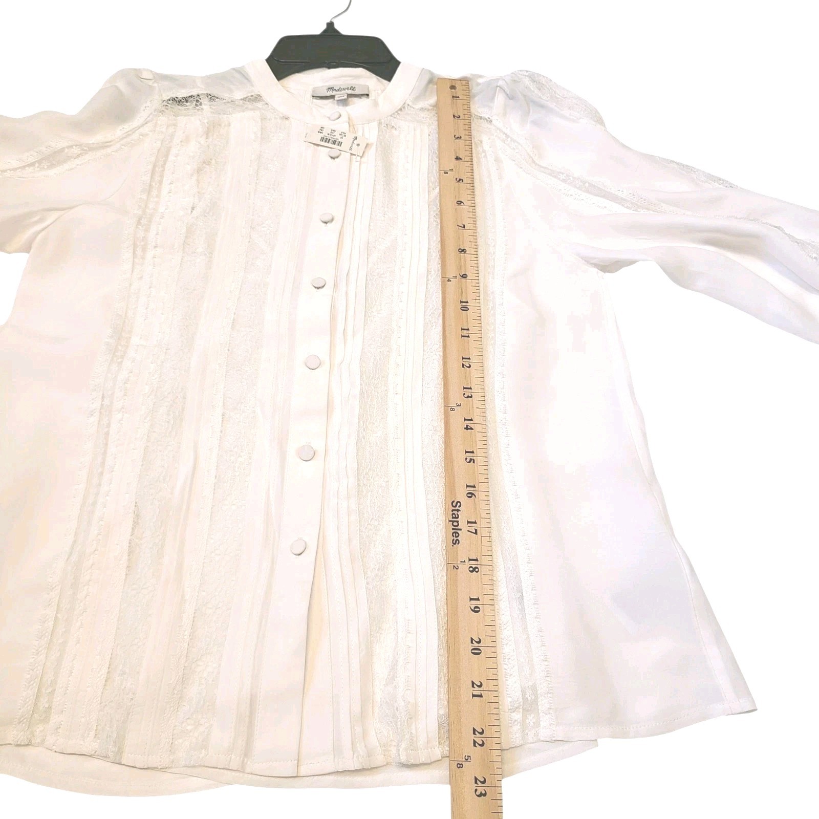 Madewell Lace-Insert Button-Up Long-Sleeve Blouse Winter White XS NEW