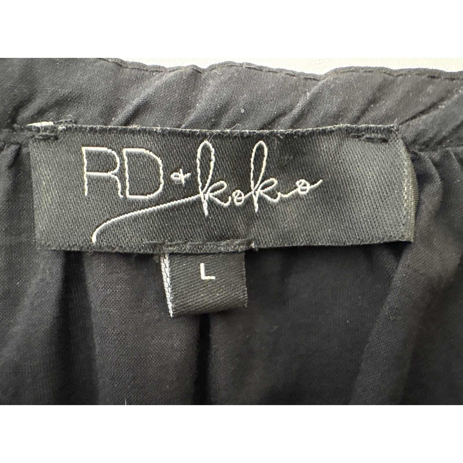 RD + Koko Womens Black Embroidered Boho Peasant Blouse Sz L Balloon Sleeve Artsy