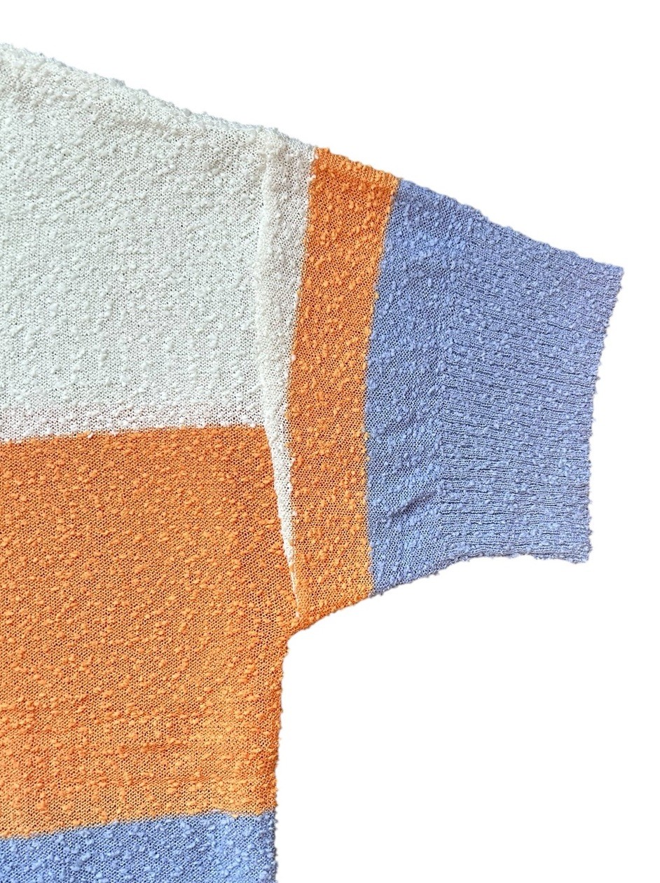 Davi & Dani Top Color Block Cream White Orange Blue Scoop Neck Oversized MEDIUM
