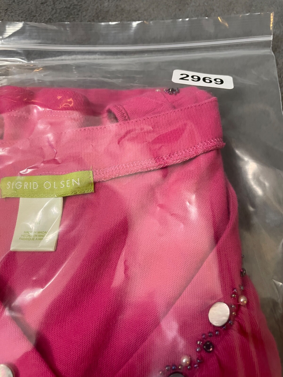 Sigrid Olsen Top Tank Womens M Hot Pink Fuchsia Beading Sleeveless Summer