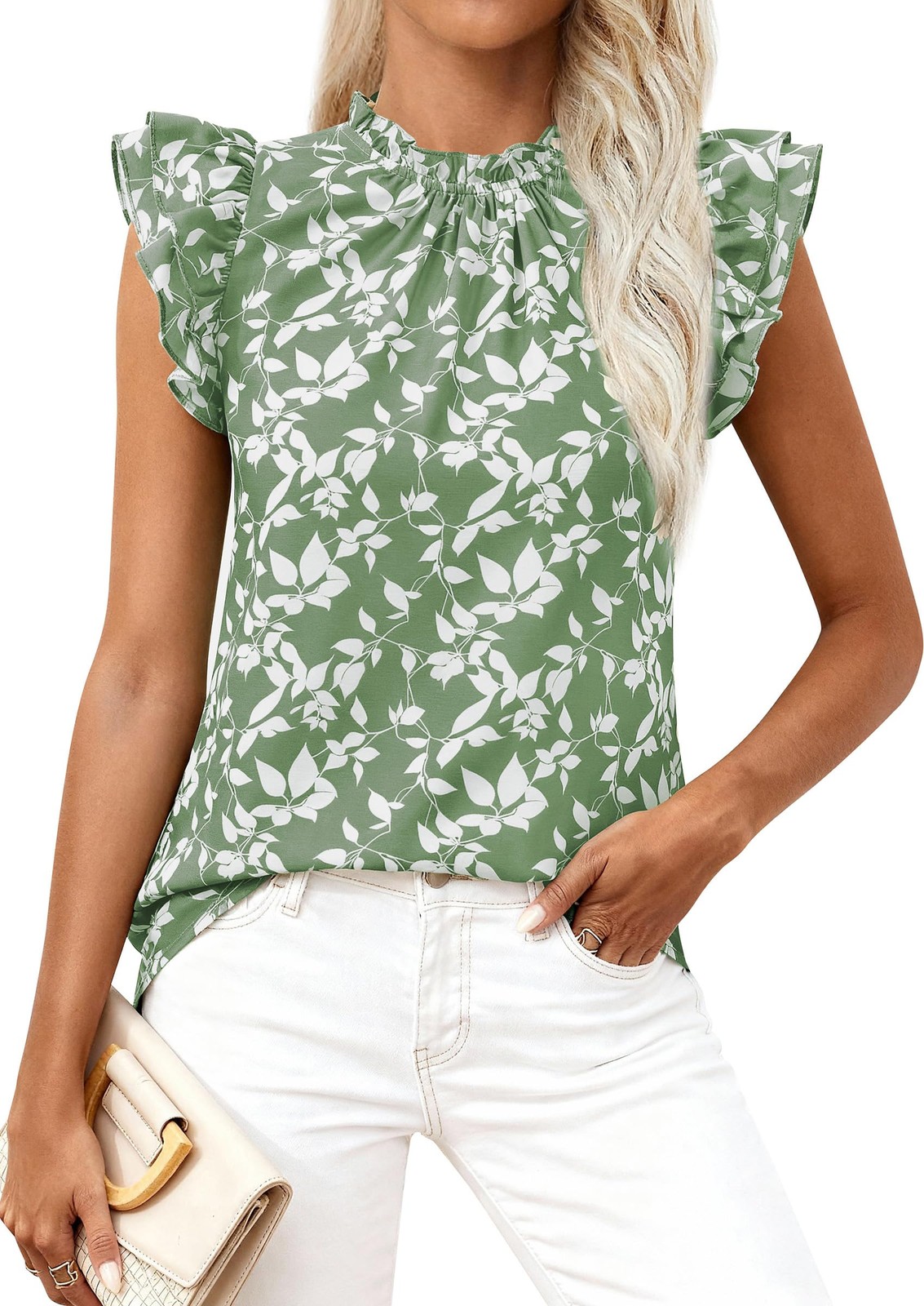 Women’s Ruffle Short Sleeve Summer Tops 2026 Trendy Floral Trim Neck Casual D…