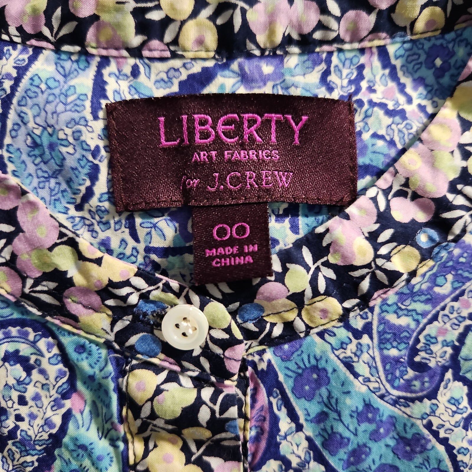 Liberty Art Fabrics For J. Crew Popover Button Up Long Sleeve Blouse Paisley 00