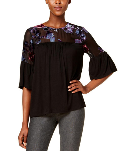 Black Bell Sleeve Peasant Top Black Size L John Paul Richard