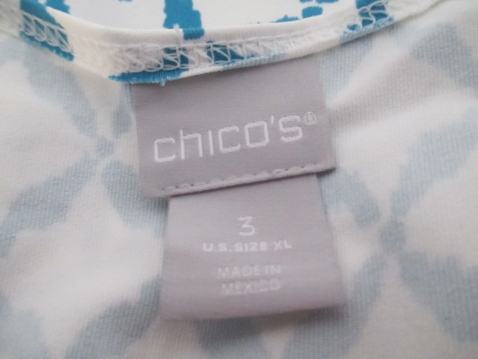 “NEW” CHICO’S 🌸 SIZE 3 / 16 ==AQUA PRINT / STRETCH KNIT / SLEEVELESS TOP