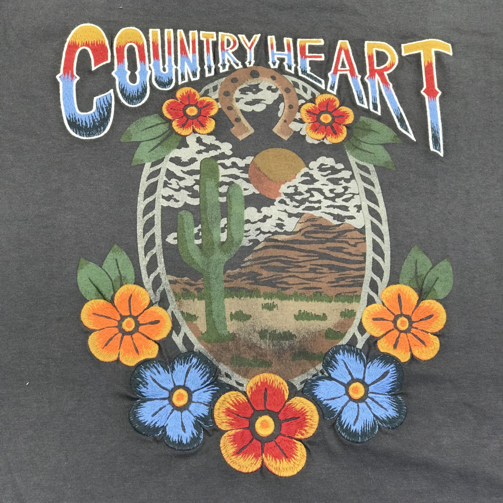 Lucky Brand Shirt Womens Plus 2X Gray Country Heart Western Graphic Tee Top