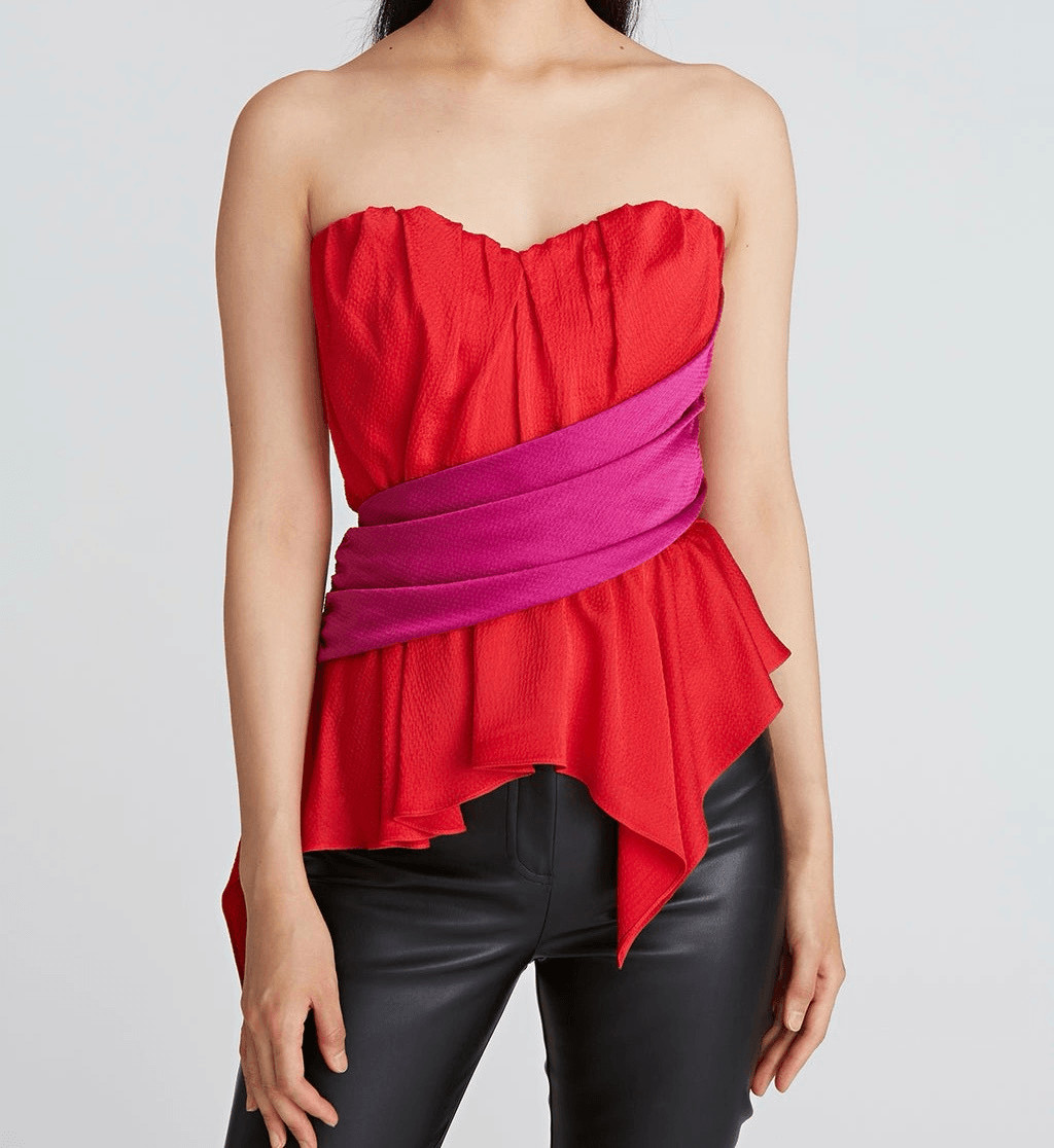 NWT Amur Matilda Red Purple Color Block Sweetheart Peplum Bustier Top Women Sz 8