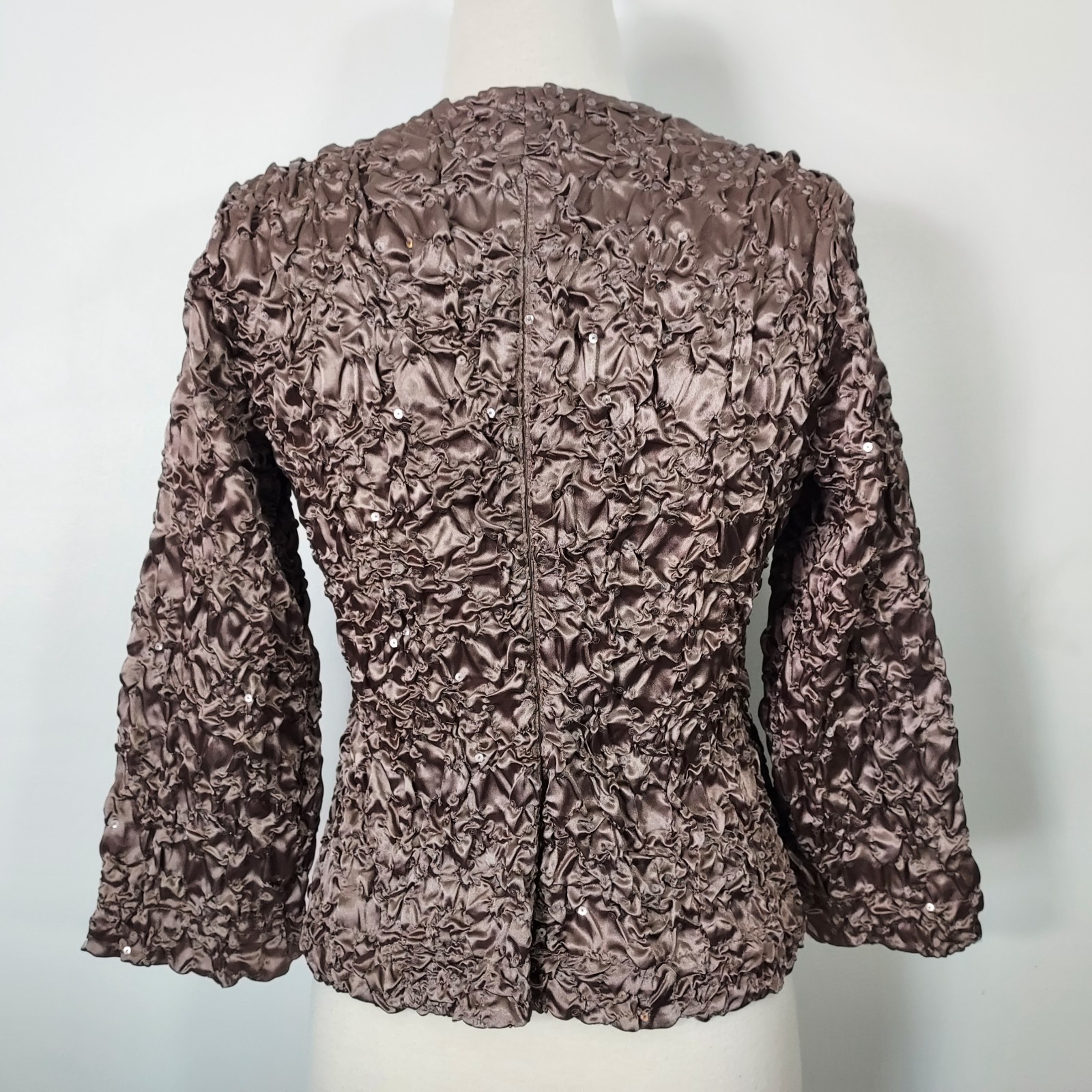 Cachet Evening Wear Top Sequin Faux Wrap Party Formal Women Size Small Brown
