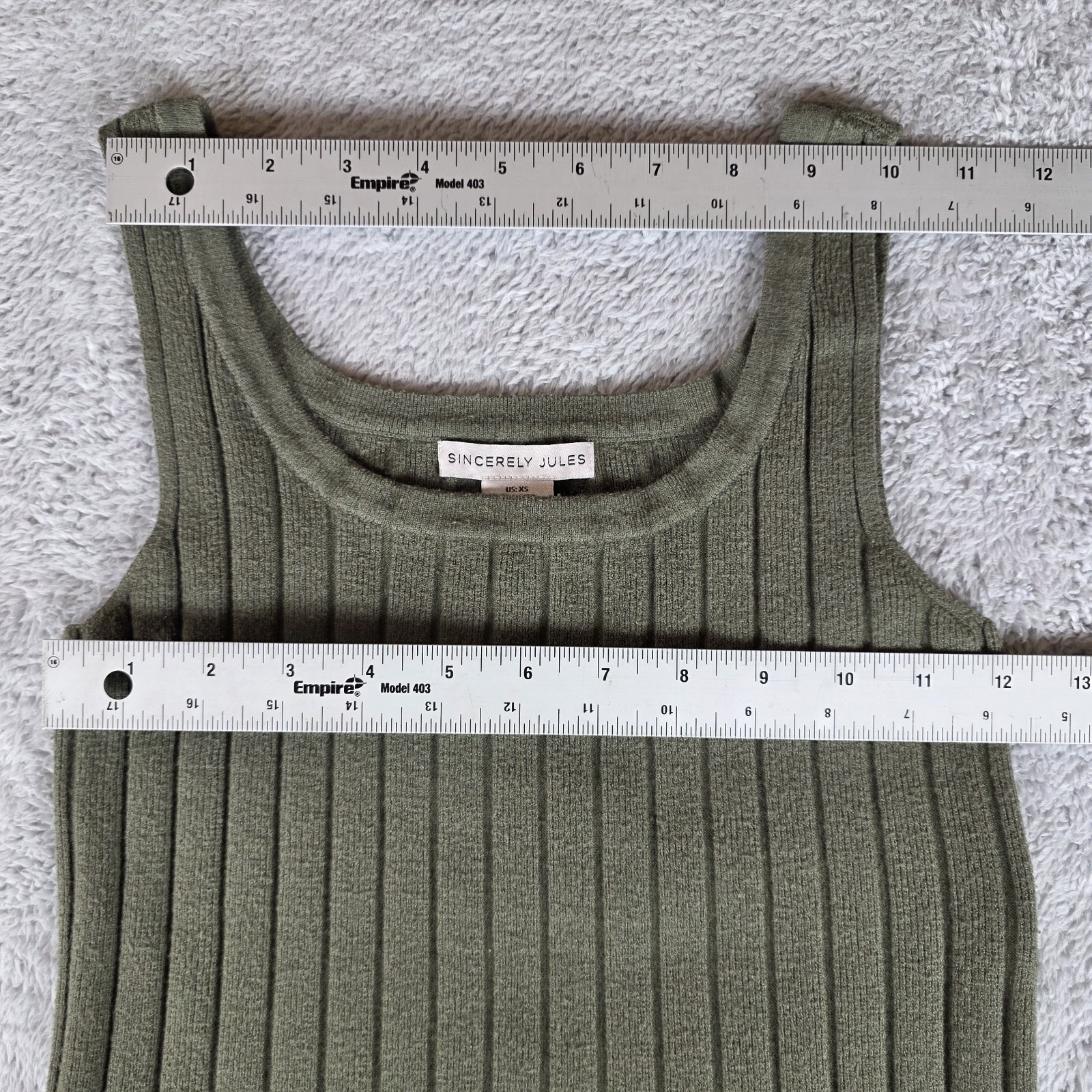 Sincerely Jules XS Ribbed Knit Tank Top Olive Green Crop Petite Friendly Slim