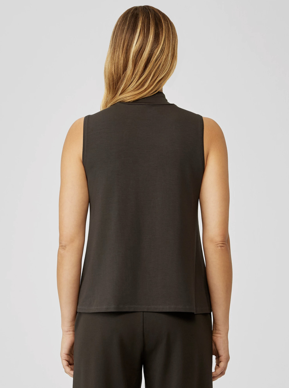 Eileen Fisher Espresso Basic Length Fine Jersey Mock Neck Tank Sz XXS