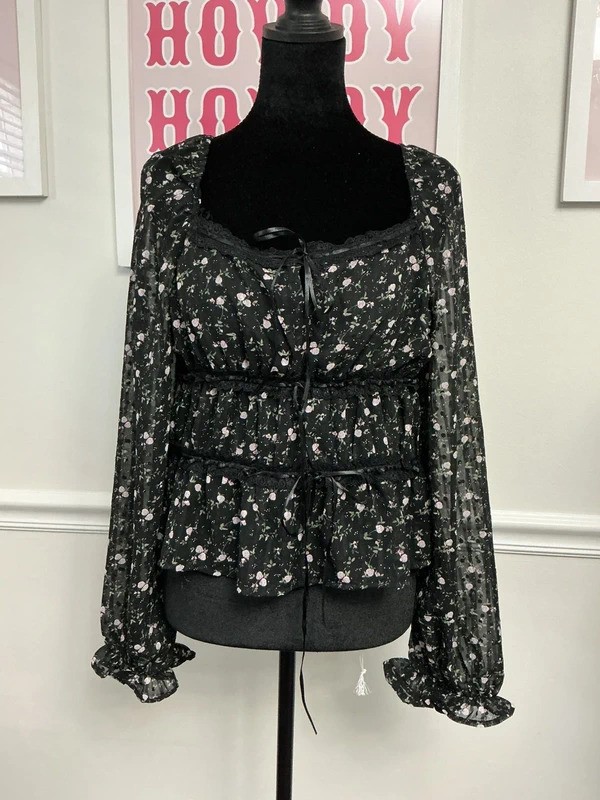 Romantic Floral Long Sleeve Blouse Women’s Size XL