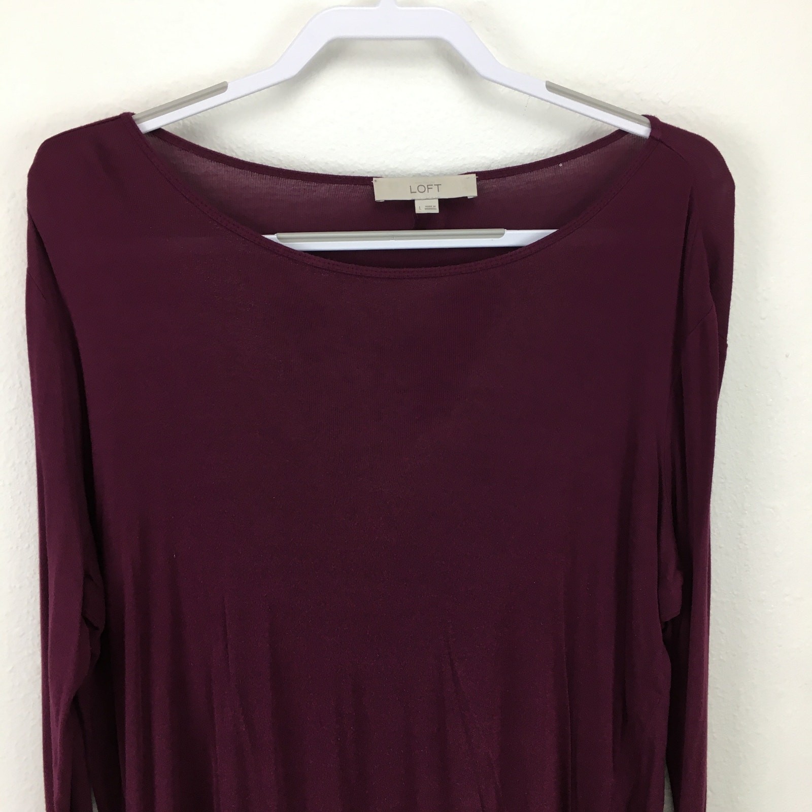 Ann Taylor Loft Sweater Wine Red Sheer Long Sleeve Dolphin Hem Pullover Large