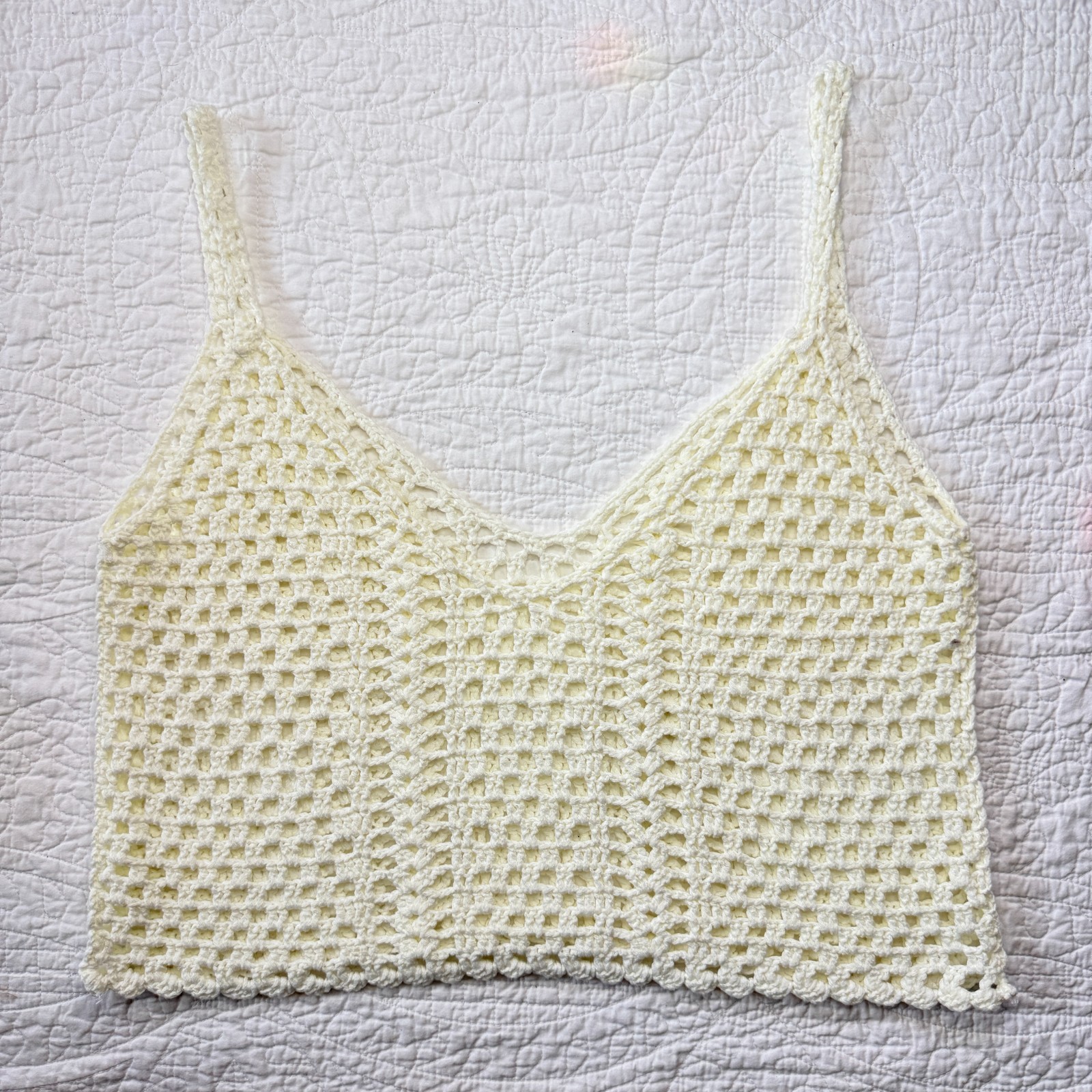 Boho Festival Ivory Crochet Open Knit Top Womens Size S Angelcore Cottagecore