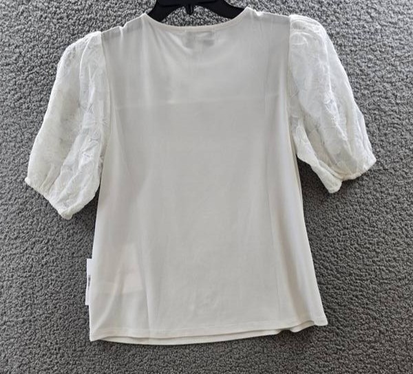 CeCe Embroidered Floral Lace Top Women’s S White Crew Neck Short Sleeve Pullover