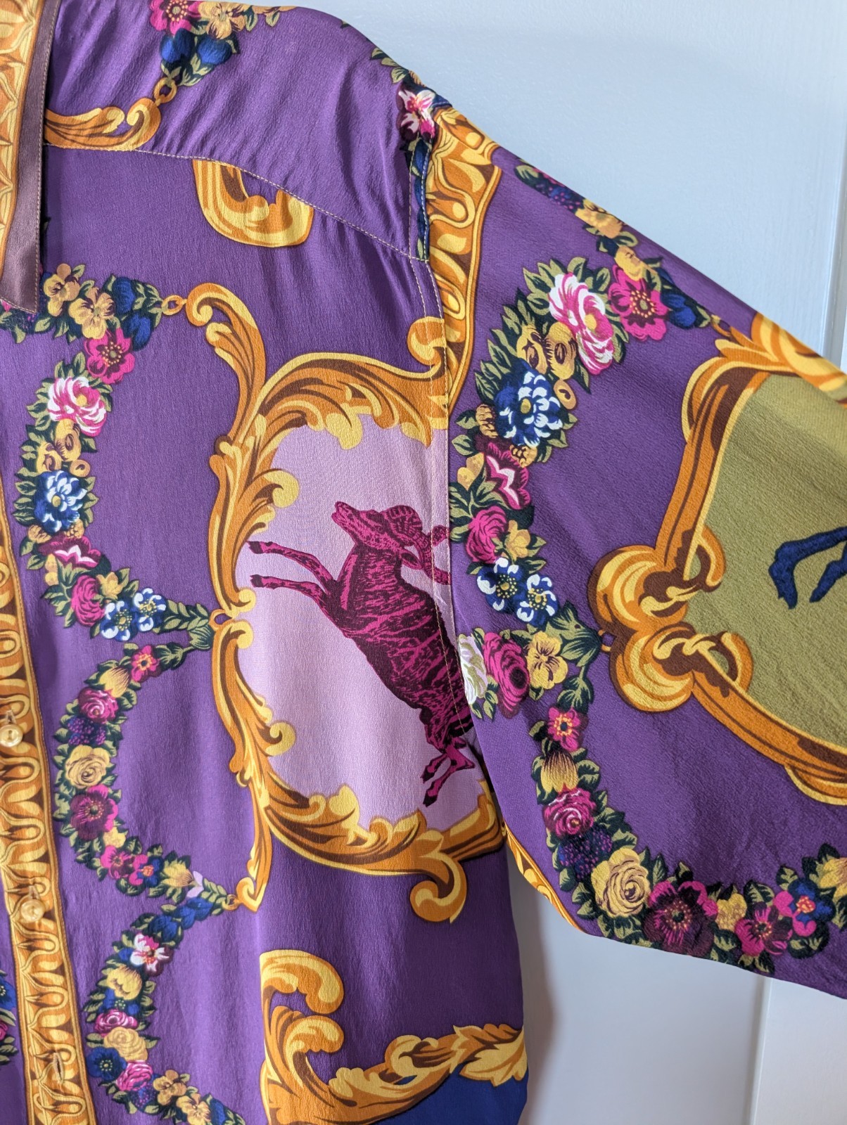 English Eccentrics Silk Button Down Oversized Animal Design XS