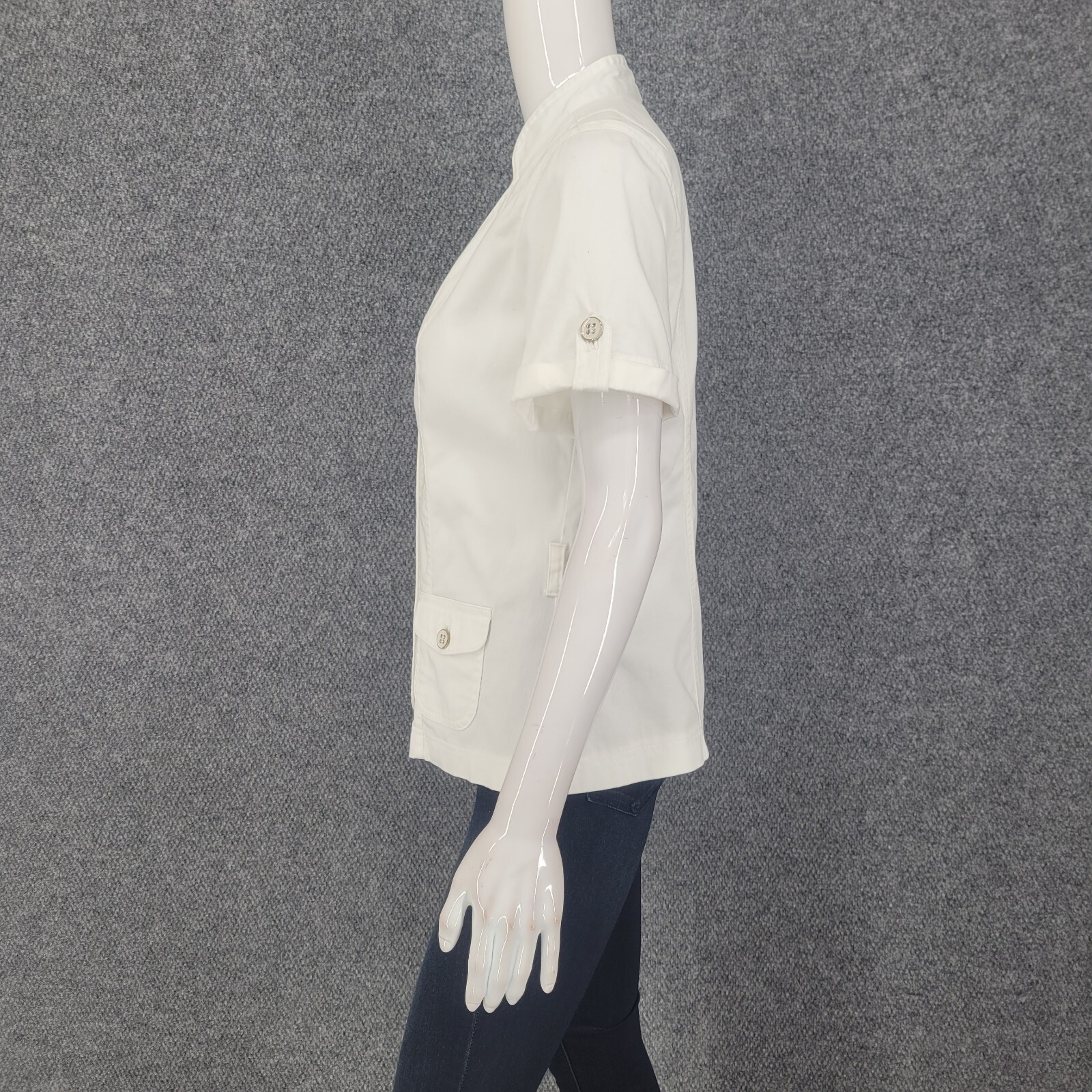 Nue Options Buttoned Shirt Jacket Medium Size White Cotton Spandex Top w Pockets