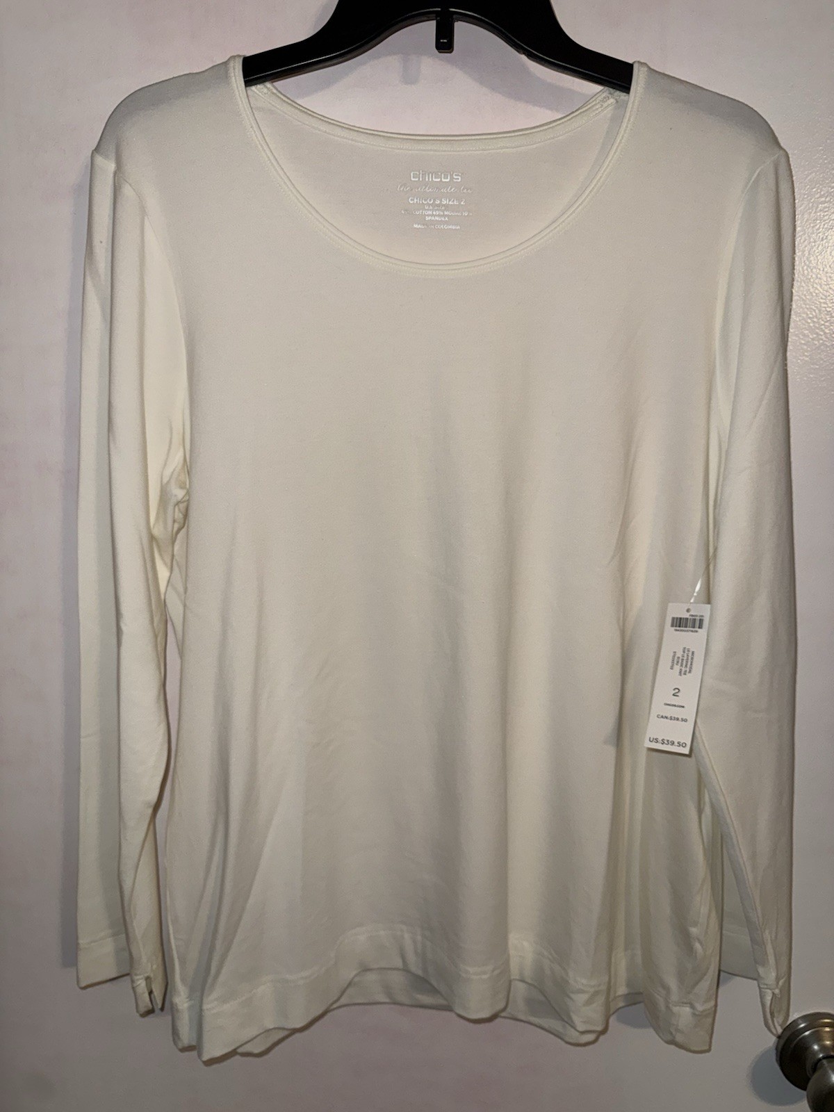 NWT Chico’s Size 2 Women’s Layering Ultimate Tee Ecru Cream L/S Knit Top NEW