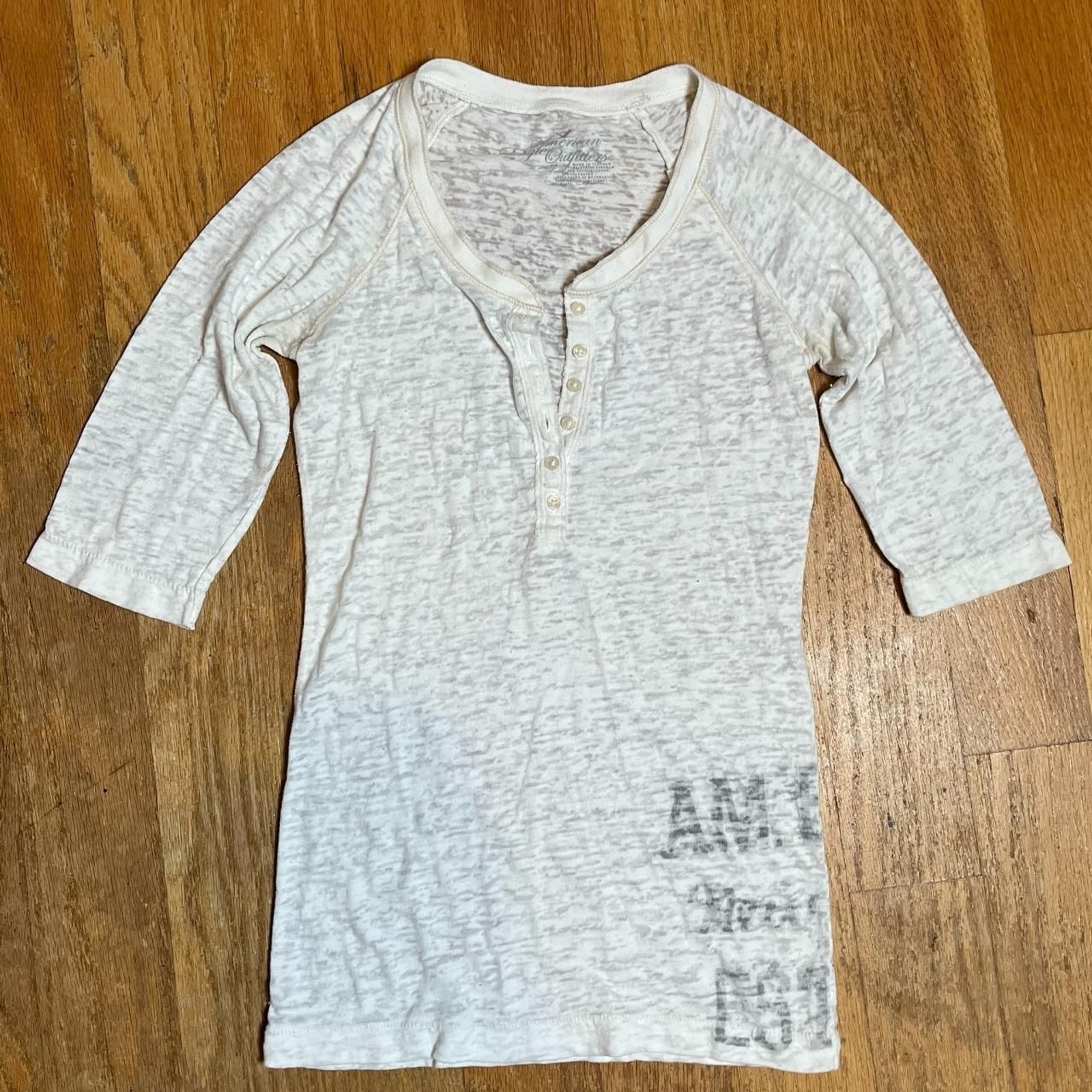 Vintage Y2K White Elbow Sleeves Semi-Sheer Henley from American Eagle (size XS)